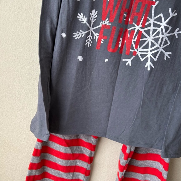 Holiday PJs Set Oh What Fun Gray Red Stripe Snowflake Fleece Long Sleeve Small - Picture 5 of 16